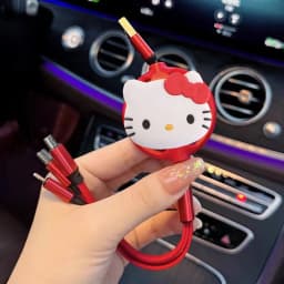 Sanrio Hello Kitty 3 In 1 Retractable USB Cable Fast Charging Data Cord For Iphone Huawei Multi Port Multiple Charging Wire