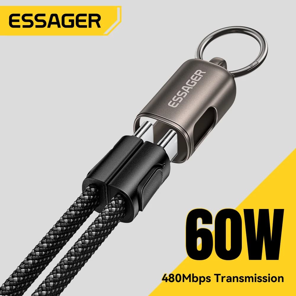 Essager 60W type C-to-C portable cable charger, suitable for iPhone 17, 16 (with PD 30W fast charging) and iPhone 15, 14, 13, 12