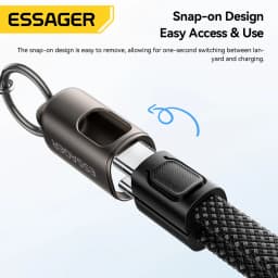 Essager 60W type C-to-C portable cable charger, suitable for iPhone 17, 16 (with PD 30W fast charging) and iPhone 15, 14, 13, 12