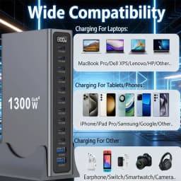 1300W Multi-Ports USB Charger GaN Desktop Fast Charging Station For iPhone Samsung Xiaomi MacBook Laptops Tablets Fast Charger