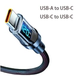 120W USB A to Type C Super Fast Charge Cable Nylon Data Cord for Xiaomi POCO Redmi Samsung With Led Digital Display Cable