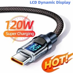 120W USB A to Type C Super Fast Charge Cable Nylon Data Cord for Xiaomi POCO Redmi Samsung With Led Digital Display Cable