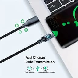 120W USB A to Type C Super Fast Charge Cable Nylon Data Cord for Xiaomi POCO Redmi Samsung With Led Digital Display Cable