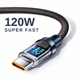 120W USB A to Type C Super Fast Charge Cable Nylon Data Cord for Xiaomi POCO Redmi Samsung With Led Digital Display Cable