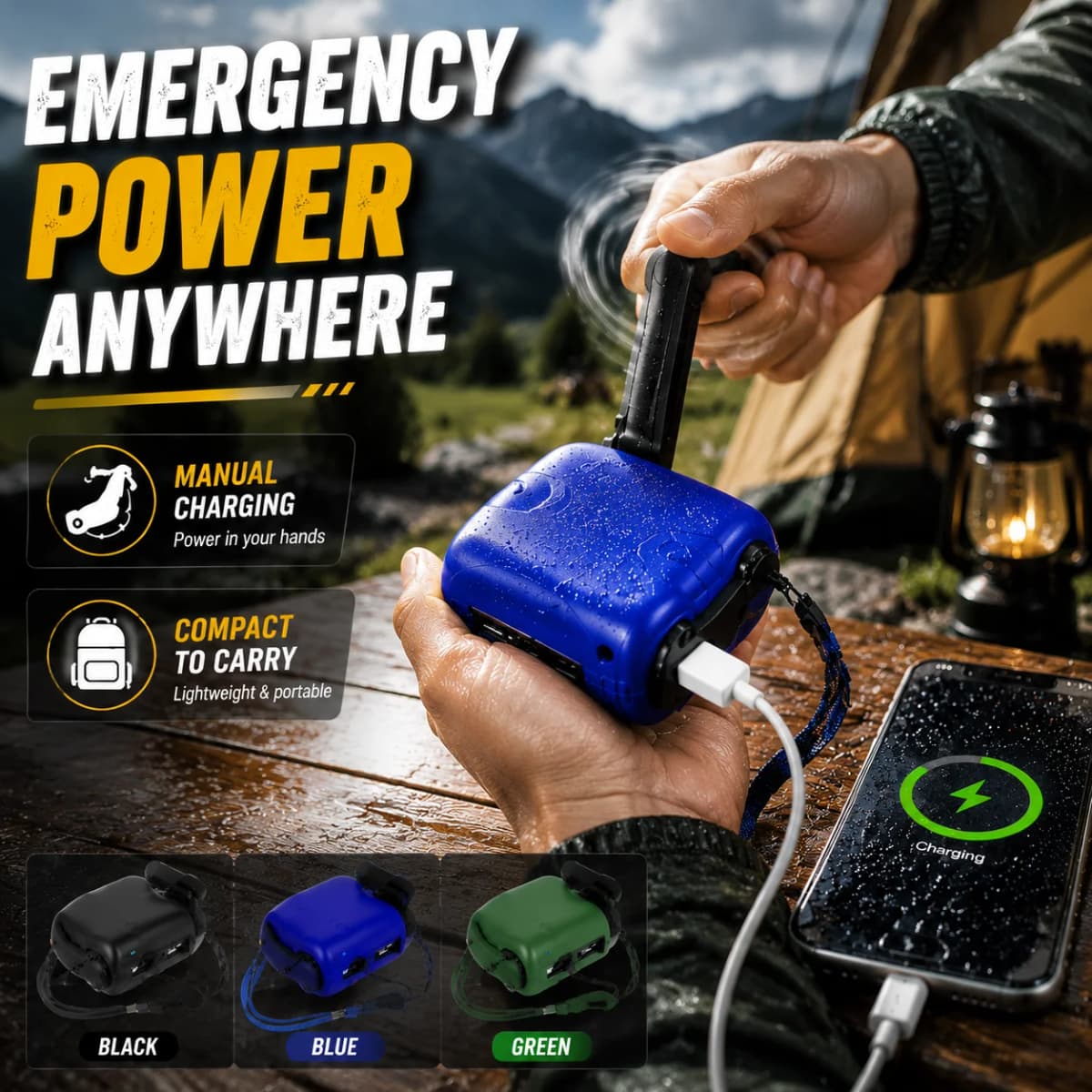 Portable Hand-Cranked Emergency Charger Manual Dynamo Power Generator USB Output Mini Survival Power Supply For Camping Hiking