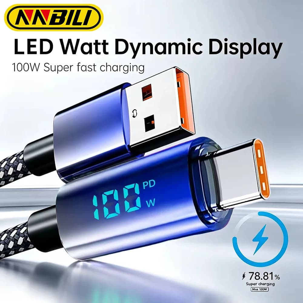 NNBILI USB to Type C Cable 100W Fast Charging Charger USB C to Type C Display Cable For iPhone Xiaomi Huawei Macbook Honor 1m 2m