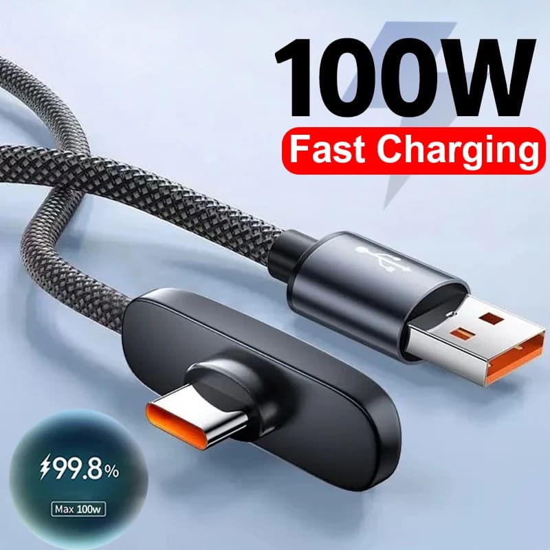 100W Fast Charging Cable Right Angle 90 Degree USB C Type C Data Cord Mobile Cell Phone Fast Charging Data Cable for Samsung