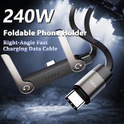 240W Quick Charging Wire with Folding Phone Stands USB A Type C Holder Charger Cables for IPhone 17 16 15 Samsung S26 Xiaomi