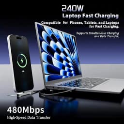240W Quick Charging Wire with Folding Phone Stands USB A Type C Holder Charger Cables for IPhone 17 16 15 Samsung S26 Xiaomi