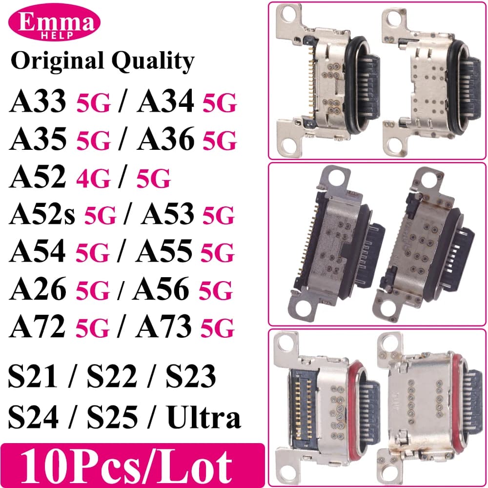 10pcs Micro USB Connector Mobile Charging Port For Samsung S21 S22 S23 S24 S26 Ultra S25 Plus A33 A34 A35 A52 A53 A54 A55 A56