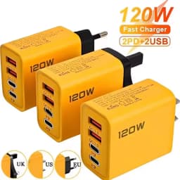 4 Ports 120W Charger USB C PD Quick Charge 3.0 Type C USB Phone Chargers Fast Charging Adapter For iPhone Samsung Xiaomi Huawei