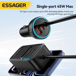 Essager 135W Dual Retractable Cable Car Charger Type-C PD QC Fast Charging Rear Socket for iPhone 17 Samsung Huawei Laptop