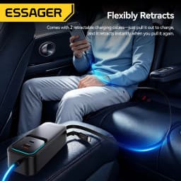 Essager 135W Dual Retractable Cable Car Charger Type-C PD QC Fast Charging Rear Socket for iPhone 17 Samsung Huawei Laptop