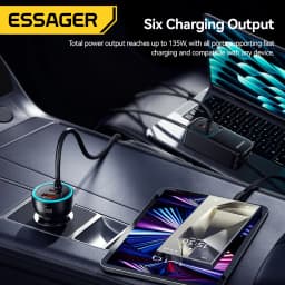Essager 135W Dual Retractable Cable Car Charger Type-C PD QC Fast Charging Rear Socket for iPhone 17 Samsung Huawei Laptop