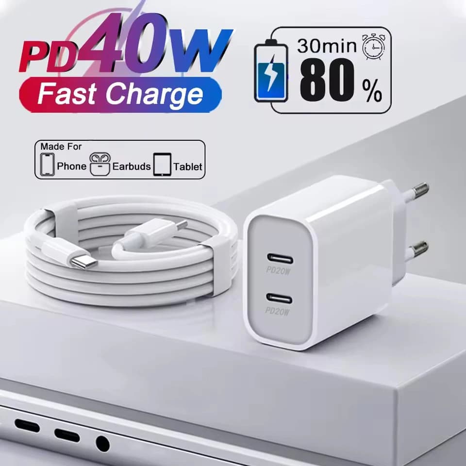 40W Type C Fast Charger For iPhone 16 15 14 13 12 11 Pro Max Plus PD Charging Cable Charger Phone Accessories