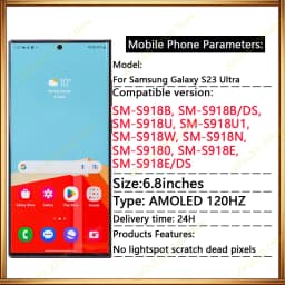 6.8' 120Hz AMOLED For Samsung Galaxy Pantall S23 Ultra LCD with Frame S921B S918U Display Assembly Touch Screen Digitizer