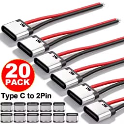 Bare Board Type-C Female Chassis Waterproof 2P Solder Wire USB C Pigtail Cable Extension Power Cable USB-C Plug To 2 Pin Wire