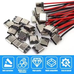 Bare Board Type-C Female Chassis Waterproof 2P Solder Wire USB C Pigtail Cable Extension Power Cable USB-C Plug To 2 Pin Wire