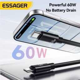 Essager 60W USB Type C Lanyard Charging Cable Short Cable For Samsung S25 S24 Xiaomi iPhone 17 16 15 Pro Type C To Type C Cable