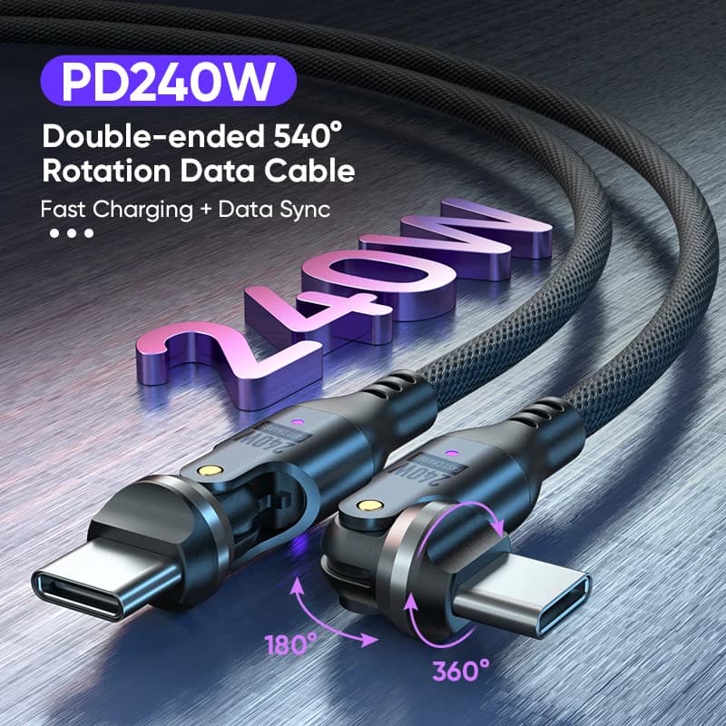 240W USB C to Type C Cable,Dual 540° Rotating 5A PD Fast Charging Cord for iPhone 17/17Pro,Samsung Galaxy S23/S24 Ultra-Black