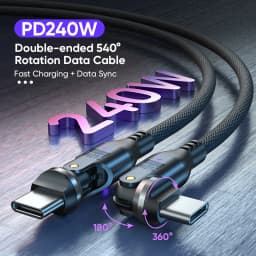 240W USB C to Type C Cable,Dual 540° Rotating 5A PD Fast Charging Cord for iPhone 17/17Pro,Samsung Galaxy S23/S24 Ultra-Black