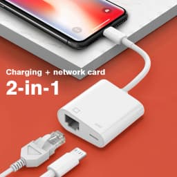 2 in 1 Lightning to Network Card RJ45 Ethernet Adapter Fast Charging Data Transfer Converter For iPhone 14 13 12 Pro Series