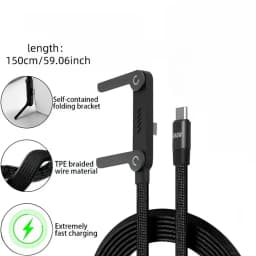 240W PD 2-in-1 Fast Charging Cable with Foldable Phone Holder Stand for iPhone Samsung Xiaomi Tablet Laptop Charger Cord+USB OTG