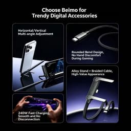 240W PD 2-in-1 Fast Charging Cable with Foldable Phone Holder Stand for iPhone Samsung Xiaomi Tablet Laptop Charger Cord+USB OTG