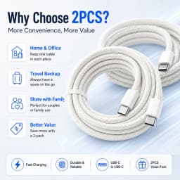 2 Pack USB C to USB C Cable 60W PD Fast Charging Type C Cable Nylon Braided Cord for iPhone 17 MacBook iPad Samsung Laptop