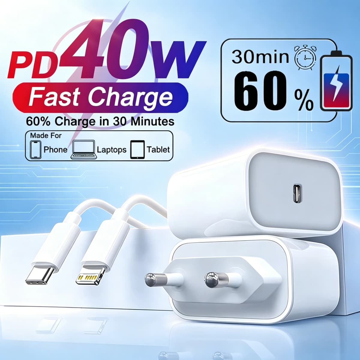 PD 40W For iPhone 14 Pro Max Fast Charger For iPhone 16 17 15 13 12 11 Pro Max Plus Fast Charging Type C Cable Charger