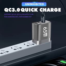 65W Type C USB GaN Charger US/EU Plug Quick Charge For iPhone Xiaomi Samsung Huawei Fast Charging 2 Ports Mobile Phone Adapter