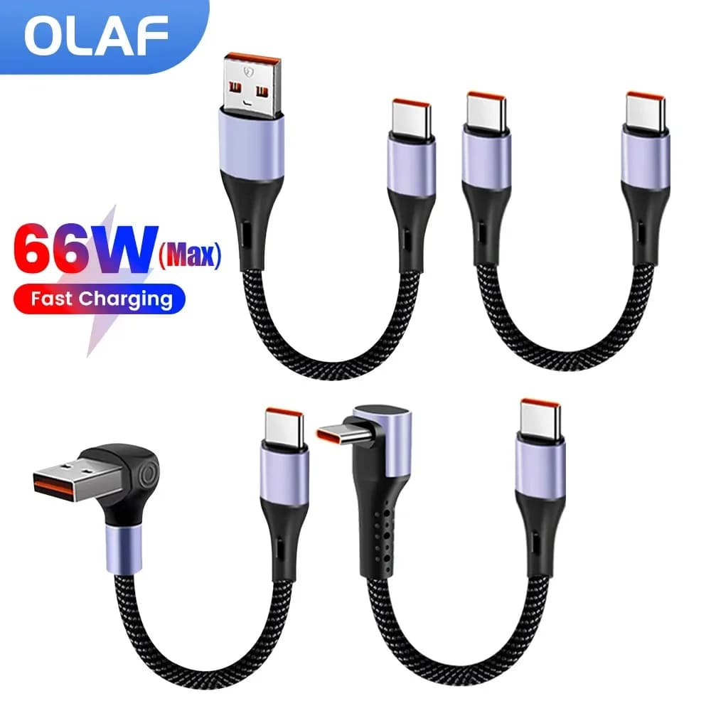 15CM/30CM Short Elbow USB C Cable 66W USB A To Type C Fast Charging Cable for iphone 15 16 Huawei Samsung Xiaomi Power Bank Cord
