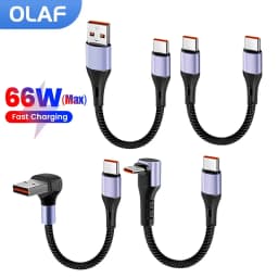 15CM/30CM Short Elbow USB C Cable 66W USB A To Type C Fast Charging Cable for iphone 15 16 Huawei Samsung Xiaomi Power Bank Cord