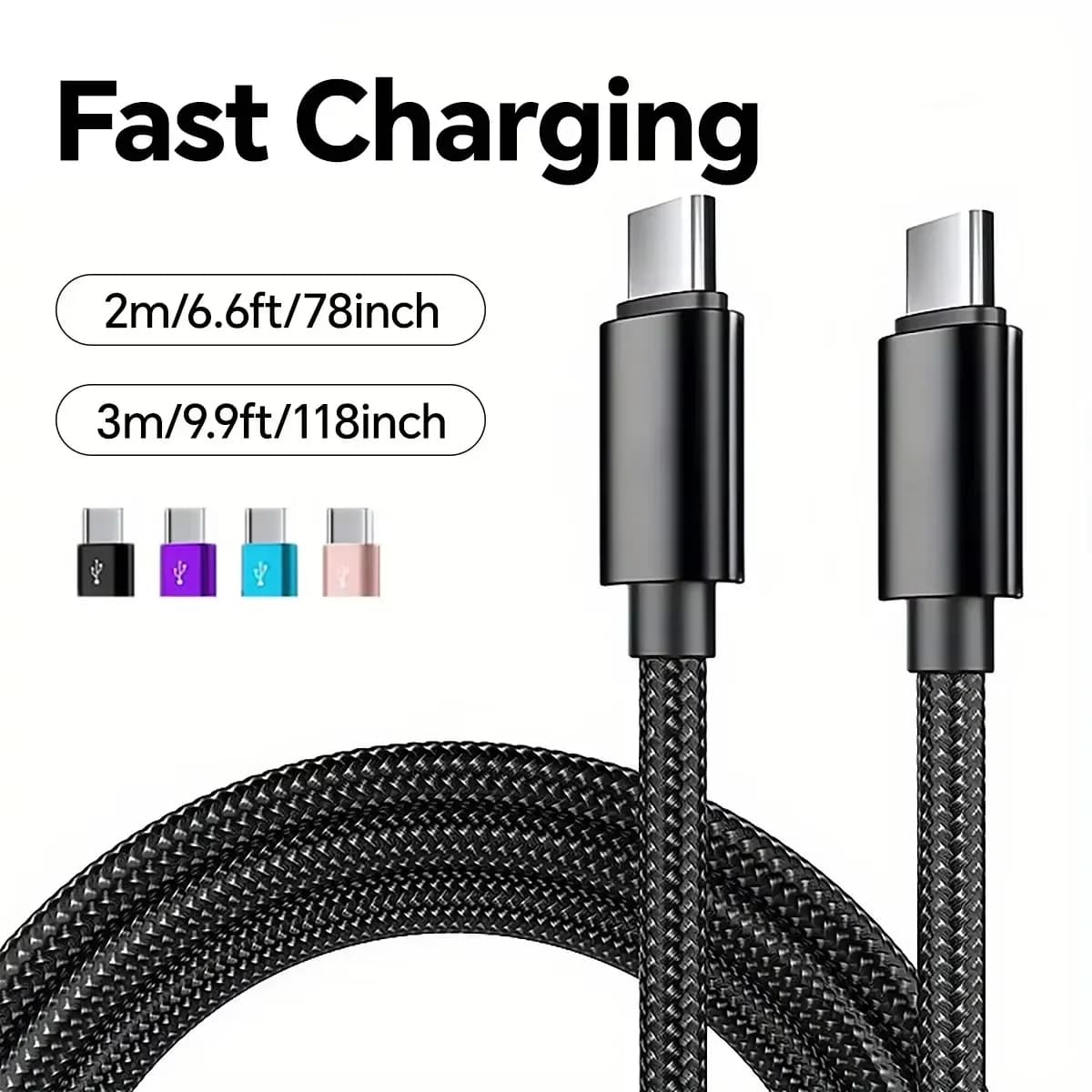 66W 5A Nylon 1m 2m 3m USB C To Type C Fast Charging Cable for Iphone 15 16 Pro Max Samsung S24 Xiaomi OPPO Charging Cable