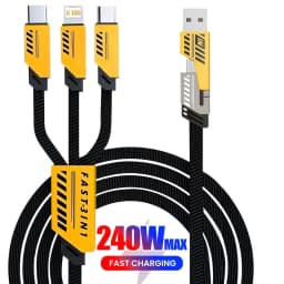 240W Multi Charging Cable 1.2m 3 In 2 Port Fast Charge Cord Compatible Type-C Micro USB Mobile Phones