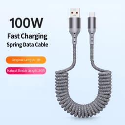 Elbow Coiled USB A to USB C Cable for Car,Retractable Braided Fast Charging Cord Compatible with iPhone 16/17,Samsung Galaxy A17