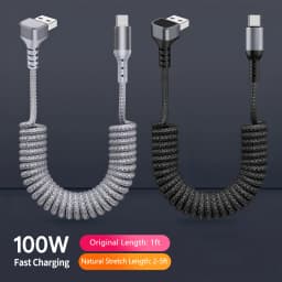 Elbow Coiled USB A to USB C Cable for Car,Retractable Braided Fast Charging Cord Compatible with iPhone 16/17,Samsung Galaxy A17