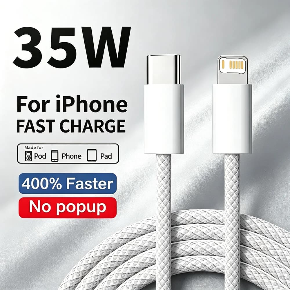 PD 35W Fast Charging Weaving Cable For iPhone 11 12 13 mini 14 Pro Max X XR XS Max 7 8 Plus Quick Charge USB-C Data Cable 1m 2m