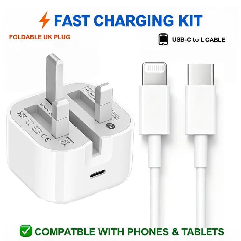 British Standard Charger 20W USB C Fast Charger for iPhone 14 13 12 11 for iPad, Charger Power Adapter with 2M USB C to L Cable