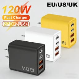 120W USB-C Charger 4 Ports PD Quick Charge 3.0 Type-C USB Phone Chargers Fast Charging Adapter For IPhone17 16 15 Xiaomi Samsung