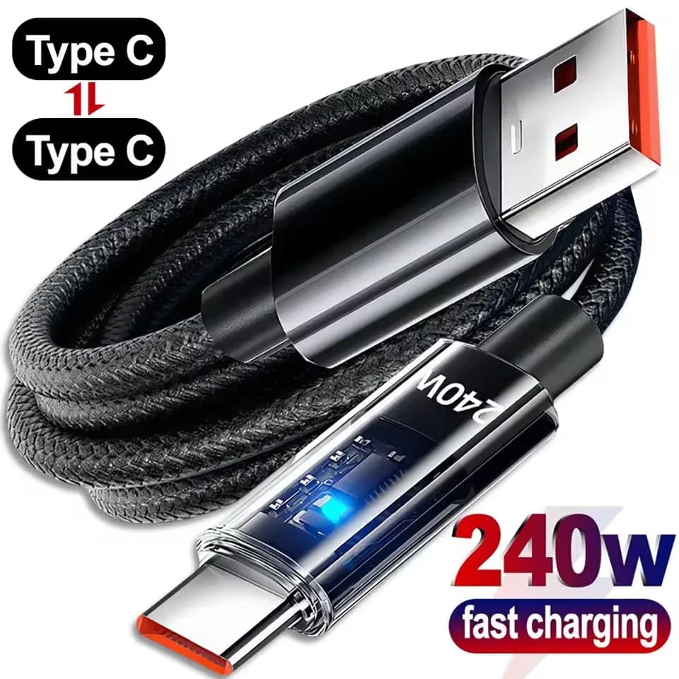 240W Fast Charge USB Type C Data Cables High-speed Data Transfer Wire Digital Display Nylon Type C To C Cord for IPhone Samsung
