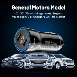 MZX 60W Smart Car Charger PD Type C Quick Dual USB A Fast Charging 12V 12 V Volt Cigar Lighter Ultra QC Charge Mobile Cell Phone