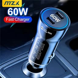 MZX 60W Smart Car Charger PD Type C Quick Dual USB A Fast Charging 12V 12 V Volt Cigar Lighter Ultra QC Charge Mobile Cell Phone
