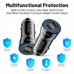 MZX 60W Smart Car Charger PD Type C Quick Dual USB A Fast Charging 12V 12 V Volt Cigar Lighter Ultra QC Charge Mobile Cell Phone