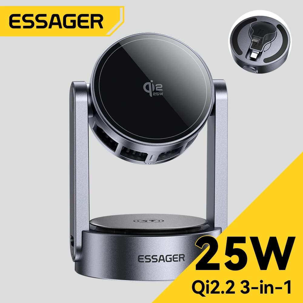 Essager 3 in 1 Magnetic Wireless Charger Qi2.2 25W Fast Charging Stand For iPhone 17 16 Pro Max Apple