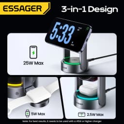 Essager 3 in 1 Magnetic Wireless Charger Qi2.2 25W Fast Charging Stand For iPhone 17 16 Pro Max Apple