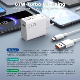 EU 67W Turbo Fast Charger For Xiaomi 13 14 15 17 Pro Max Redmi Note 11 12 13 14 15 POCO M6 F7 X8 USB Type C Rapid Charging Cable