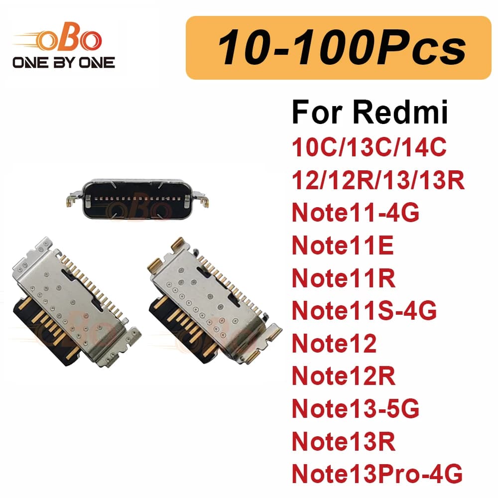10-100Pcs Charging Port Dock Plug For Redmi 10C 13C 14C Note 11 12 13 11S 12R 13R 4G 5G TYPE-C Charger Connector Socket Repair