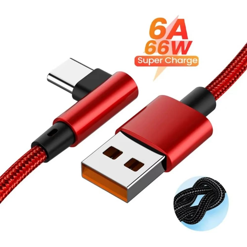 6A USB to Type C Fast Charging Cable High Speed Data Transfer Wire 66W Elbow Type C Data Cable For iPhone Huawei Samsung Xiaomi