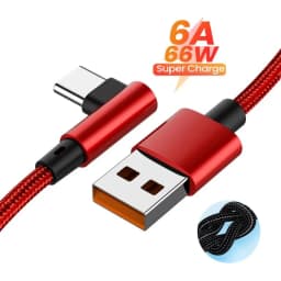 6A USB to Type C Fast Charging Cable High Speed Data Transfer Wire 66W Elbow Type C Data Cable For iPhone Huawei Samsung Xiaomi